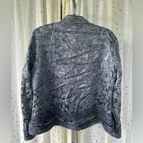 Coldwater Creek Shiny Border Trim Jacquard Brocade Tapestry Open Jacket Petite L - Picture 4 of 6